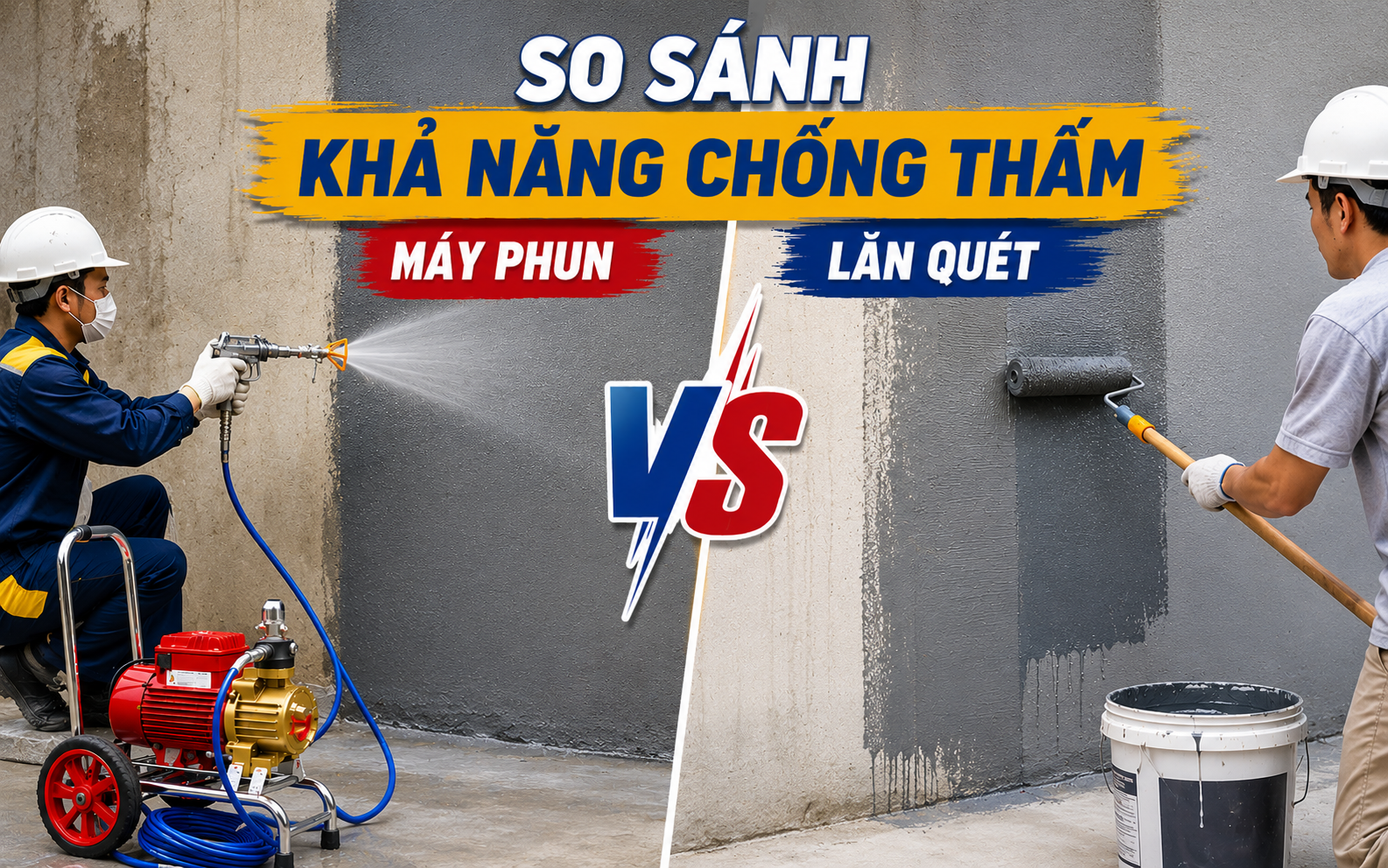 So sánh khả năng chống thấm bằng máy phun và lăn quét