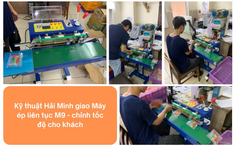 Kỹ thuật Hải Minh giao Máy ép liên tục M9 - chỉnh tốc độ cho khách