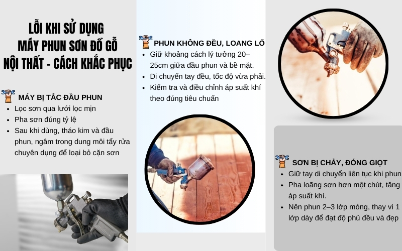 lỗi khi sử dụng máy phun sơn đồ gỗ nội thất và cách khắc phục