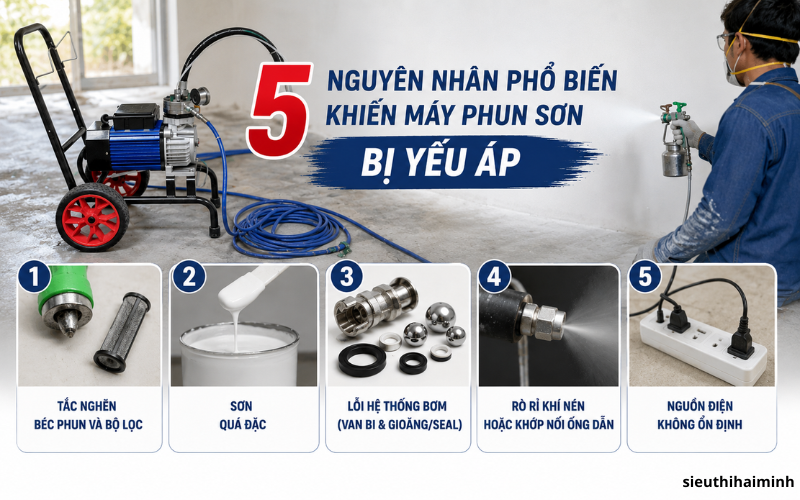 5 Nguyên nhân phổ biến khiến máy phun sơn bị yếu áp