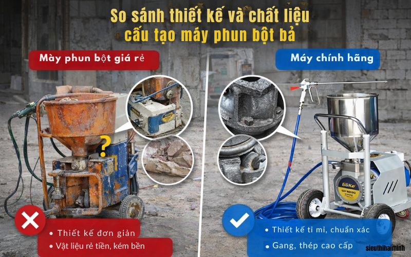 So sánh thiết kế và chất liệu cấu tạo máy phun bột bả