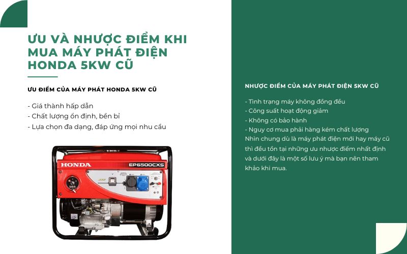 Ưu và nhược điểm khi mua máy phát điện Honda 5kw cũ