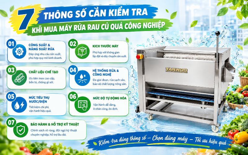 7 Thông số cần kiểm tra khi mua máy rửa rau củ quả công nghiệp