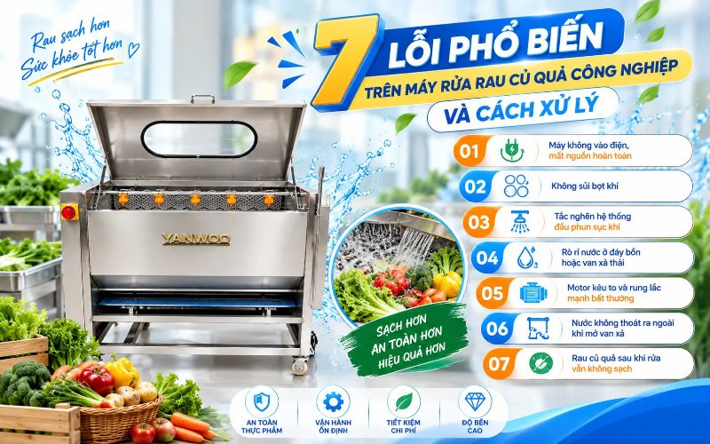 7 lỗi phổ biến trên máy rửa rau củ quả công nghiệp 