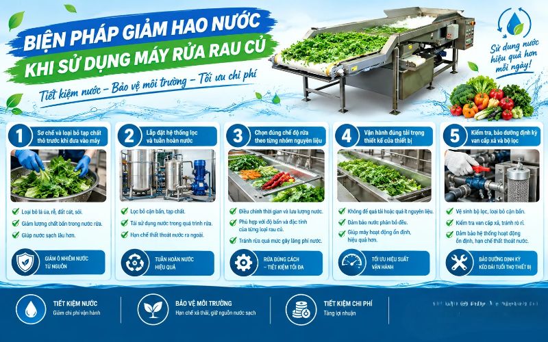 Biện pháp giảm hao nước khi sử dụng máy rửa rau củ