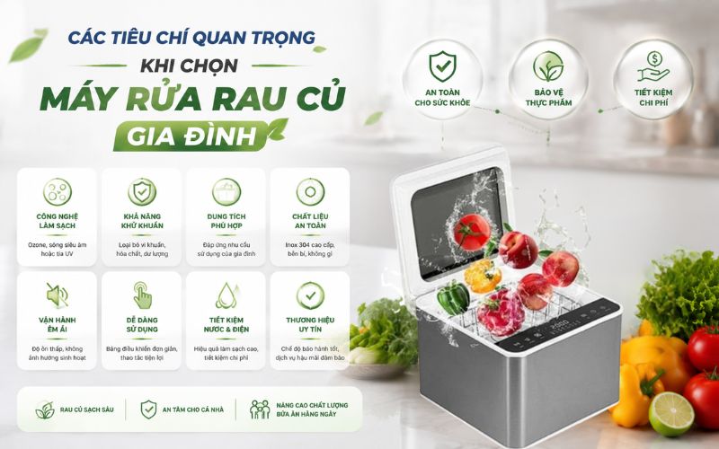 Các tiêu chí quan trọng khi chọn máy rửa rau củ gia đình
