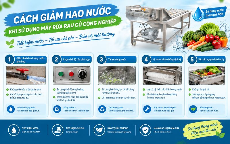 Cách giảm hao nước khi sử dụng máy rửa rau củ công nghiệp