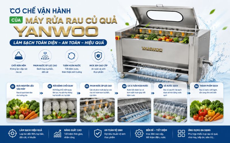 Cơ chế vận hành của máy rửa rau củ quả Yanwoo