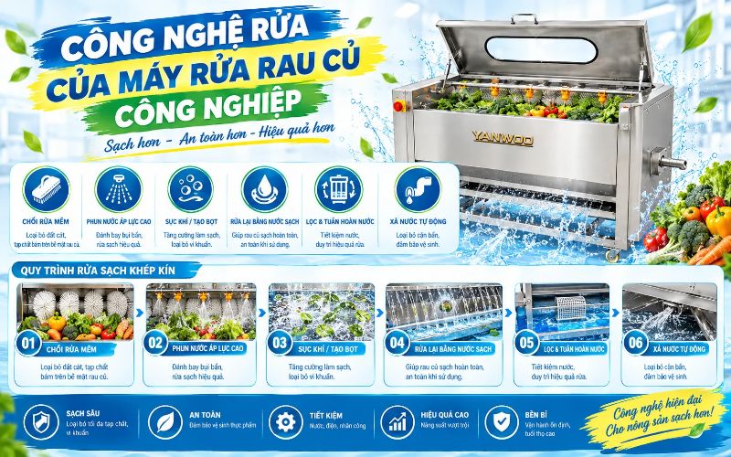 Công nghệ rửa của máy rửa rau củ công nghiệp