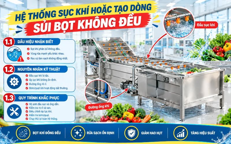 Hệ thống sục khí hoặc tạo dòng sủi bọt không đều