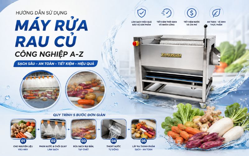 Hướng dẫn sử dụng máy rửa rau củ công nghiệp A–Z