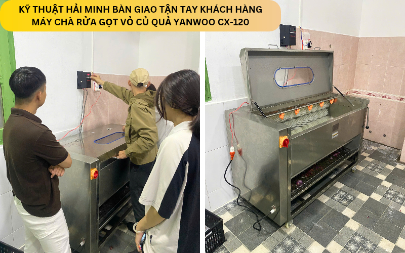 Kỹ thuật Hải Minh bàn giao Máy chà rửa gọt vỏ củ quả Yanwoo CX-120