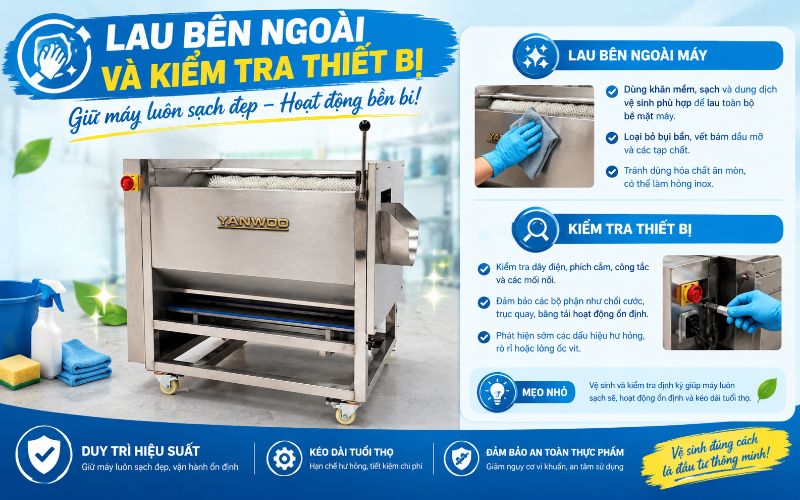 Lau bên ngoài và kiểm tra thiết bị