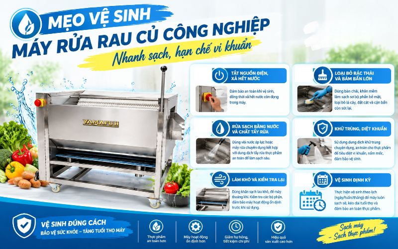 Mẹo vệ sinh máy rửa rau củ công nghiệp sạch, hạn chế vi khuẩn
