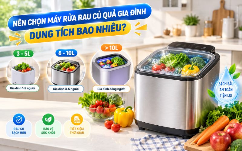 Nên chọn máy rửa rau củ quả gia đình dung tích bao nhiêu?