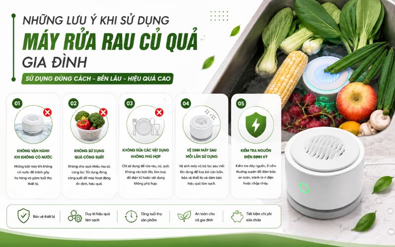 Những lưu ý khi sử dụng máy rửa rau củ quả gia đình