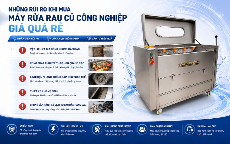 Những rủi ro khi mua máy rửa rau củ công nghiệp giá quá rẻ