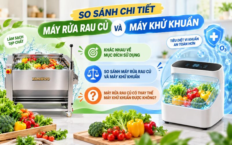 So sánh chi tiết máy rửa rau củ và máy khử khuẩn