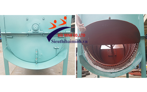 Guồng quay của lồng rửa và cửa xả nguyên liệu của máy rửa củ quả