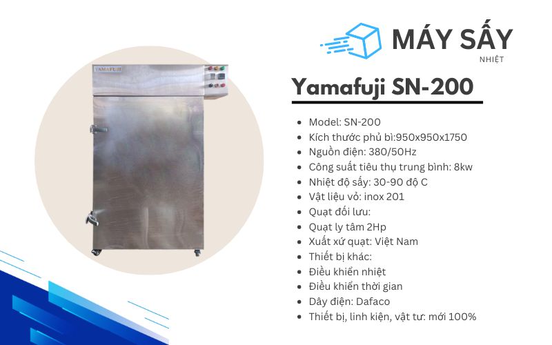Thông số kỹ thuật của Máy sấy nhiệt 200kg Yamafuji SN-200