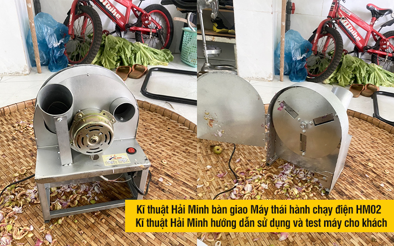 kĩ thuật bàn giao Máy thái hành chạy điện HM02