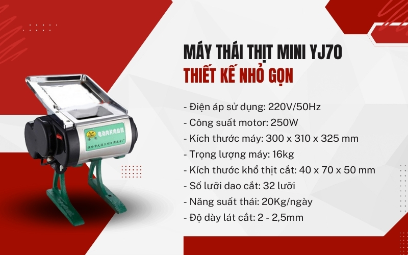 Máy thái thịt mini YJ70 thiết kế nhỏ gọn