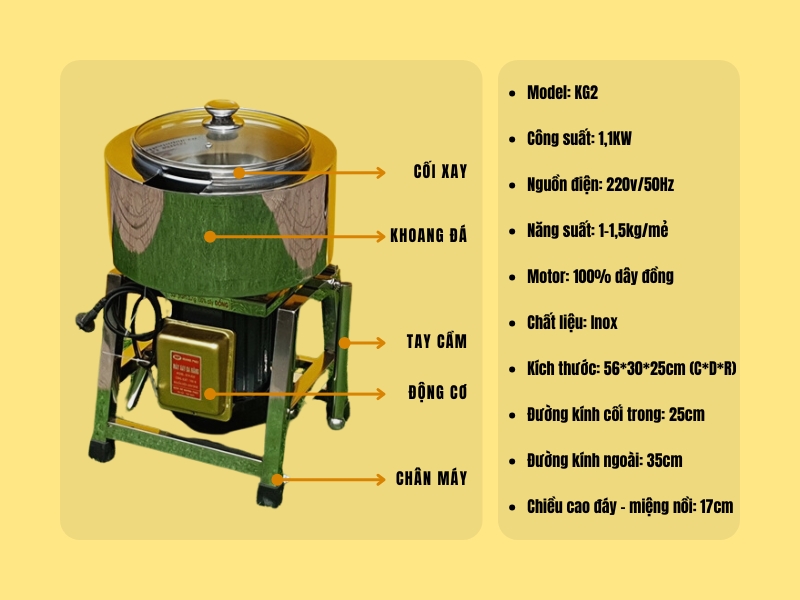 Thông số kỹ thuật của máy xay giò chả inox KG2