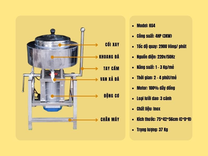 Thông số kỹ thuật của máy làm giò chả inox KG4
