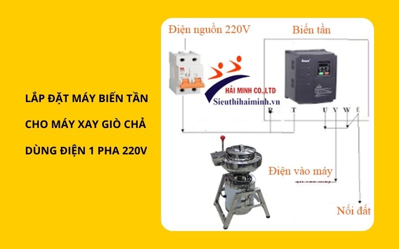 Lắp đặt máy biên tần cho máy xay giò dùng điện 1 pha 220V