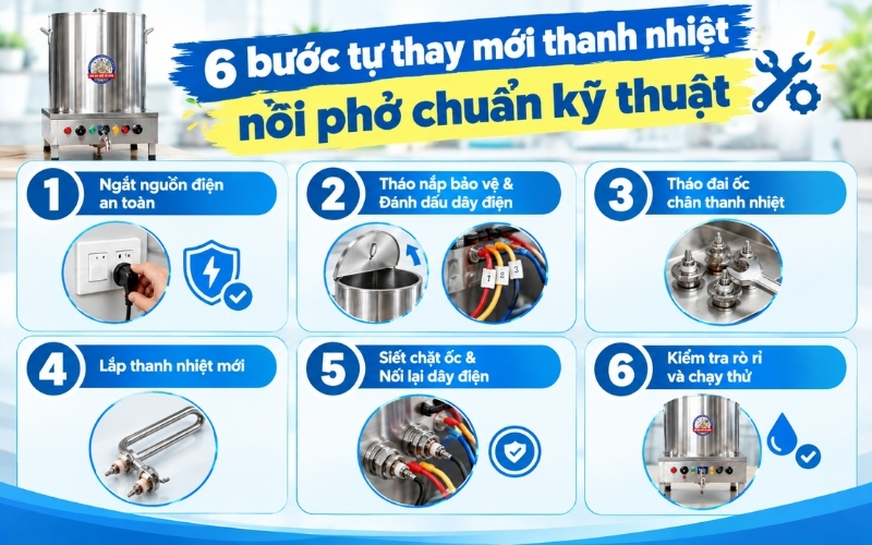 6 bước tự thay mới thanh nhiệt nồi phở chuẩn kỹ thuật