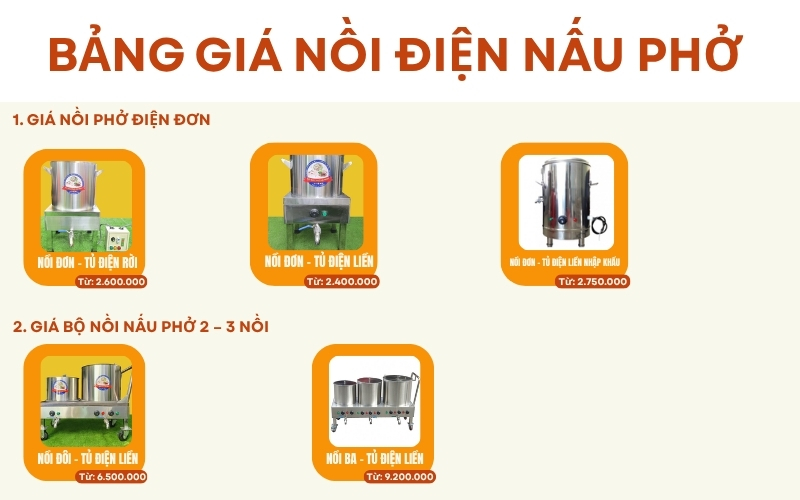 Bảng giá nồi nấu phở điện tham khảo năm 2026 tại Hải Minh