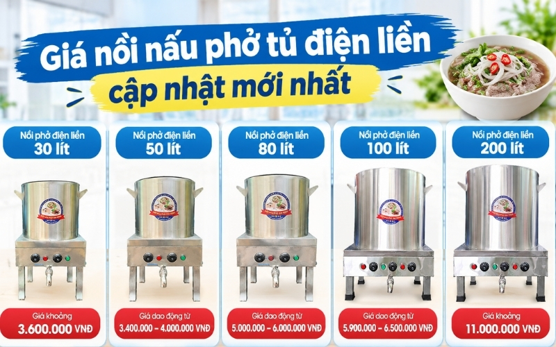 Bảng giá nồi nấu phở tủ điện liền cập nhật mới nhất