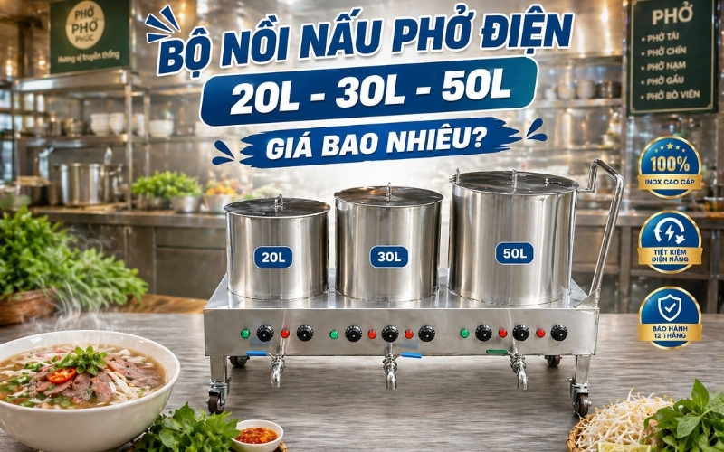 Bộ nồi nấu phở điện 20L - 30L - 50L giá bao nhiêu?