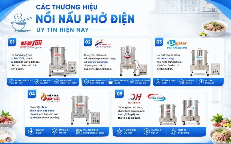 Các thương hiệu nồi nấu phở điện uy tín hiện nay