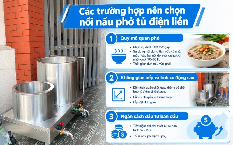 Các trường hợp nên chọn nồi nấu phở tủ điện liền