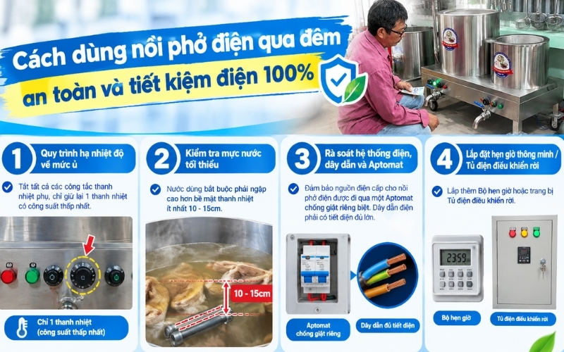 Cách dùng nồi phở điện qua đêm an toàn và tiết kiệm điện 100%