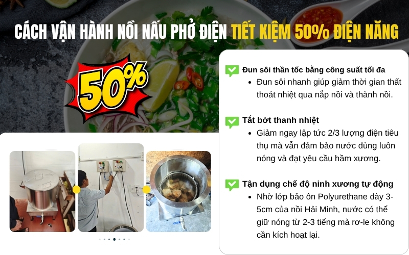 Cách vận hành nồi nấu phở điện tiết kiệm 50% điện năng