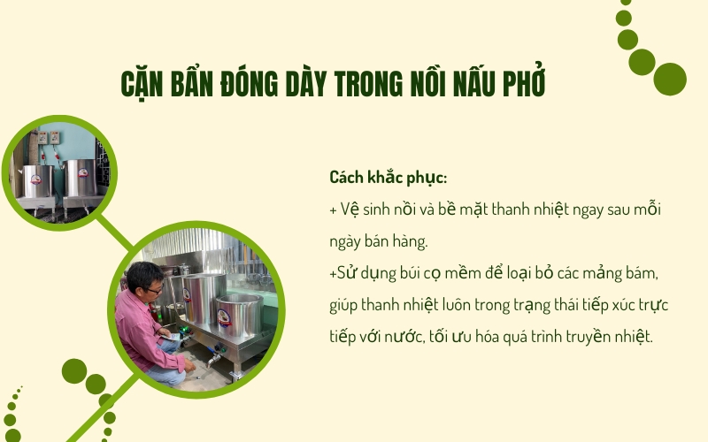 Cặn bẩn đóng dày trong nồi nấu phở