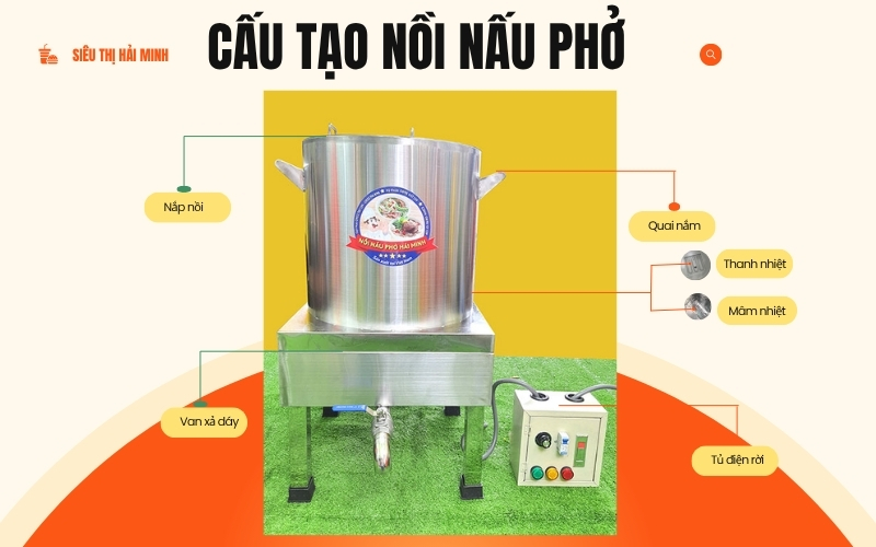 Cấu tạo chi tiết của nồi nấu phở điện cơ bản
