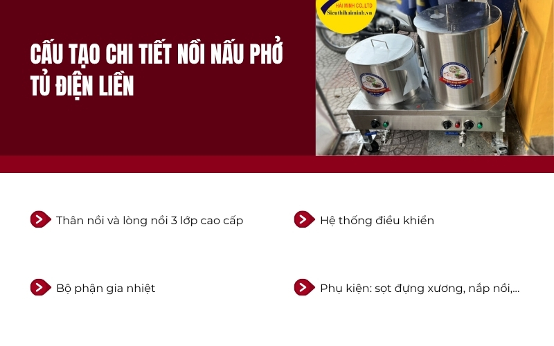 Cấu tạo chi tiết nồi nấu phở tủ điện liền