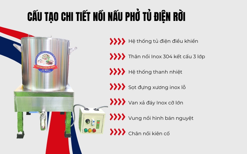 Cấu tạo chi tiết nồi nấu phở tủ điện rời