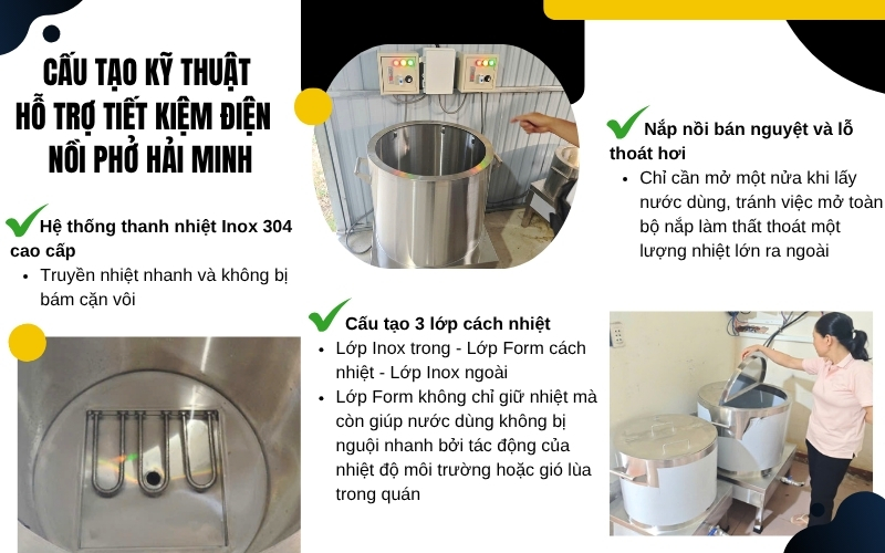 Cấu tạo kỹ thuật hỗ trợ tiết kiệm điện của nồi phở Hải Minh