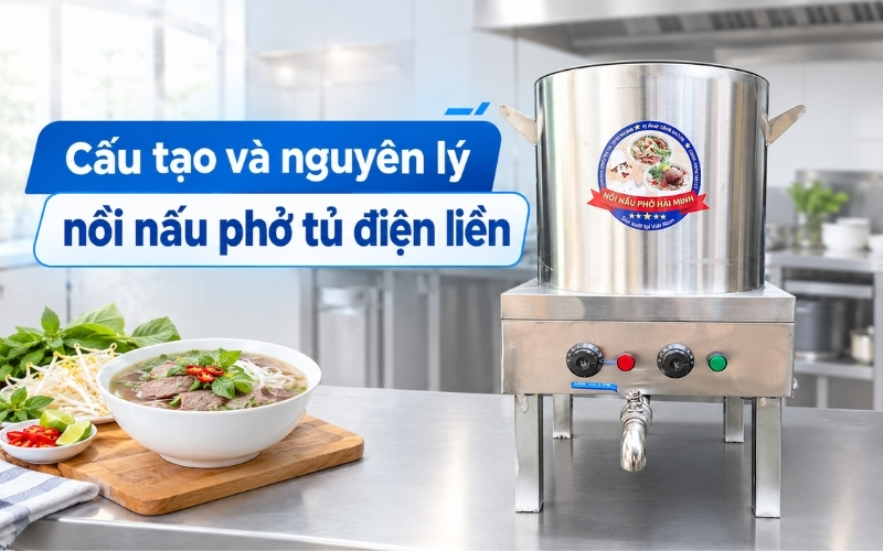 Cấu tạo và nguyên lý nồi nấu phở tủ điện liền
