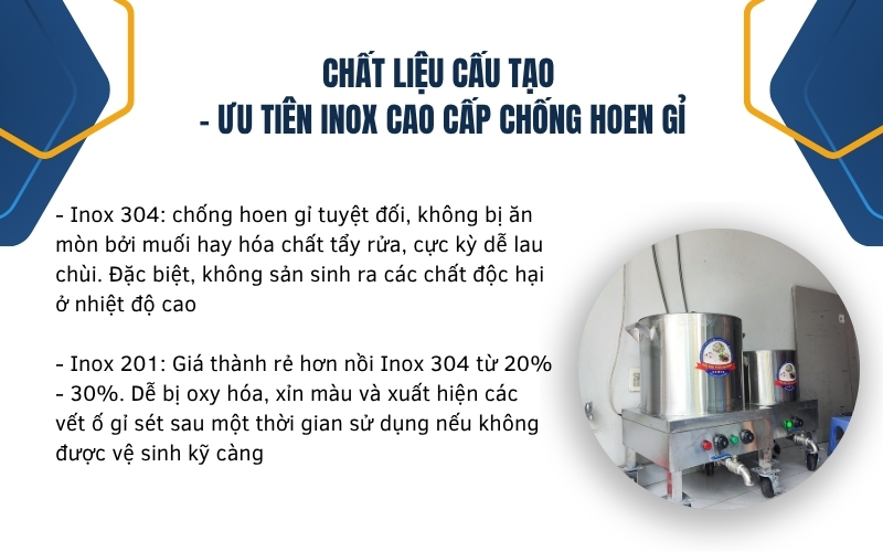 Chất liệu cấu tạo - Ưu tiên inox cao cấp chống hoen gỉ