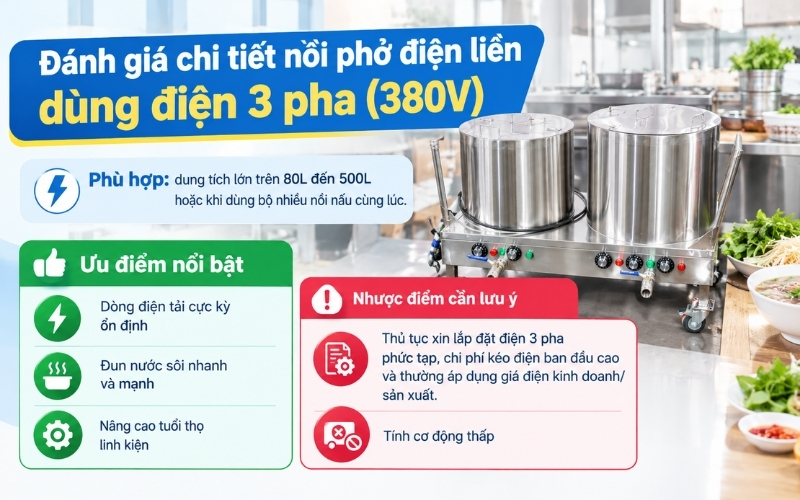 Đánh giá chi tiết nồi phở điện liền dùng điện 3 pha