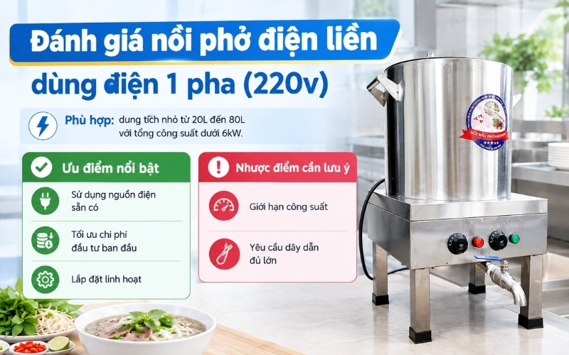 Đánh giá nồi phở điện liền dùng điện 1 pha