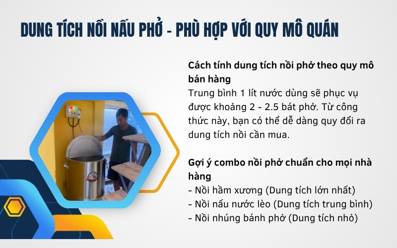 Dung tích nồi nấu phở - Phù hợp với quy mô quán