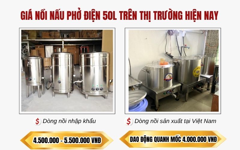 Giá nồi nấu phở điện 50L trên thị trường hiện nay