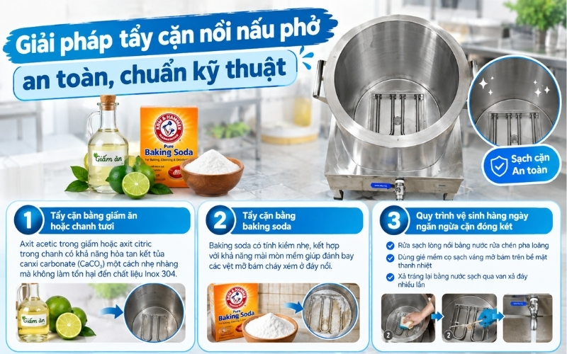 Giải pháp tẩy cặn nồi nấu phở an toàn, chuẩn kỹ thuật