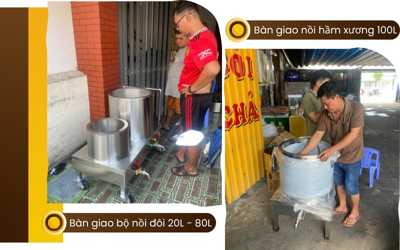 Hình ảnh giao lắp thực tế nồi nấu bún phở cho khách hàng